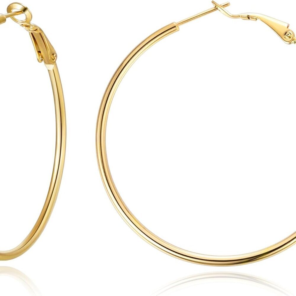 14K Gold Plated Sterling Silver Hoop Earrings 40mm Women's Jewelry